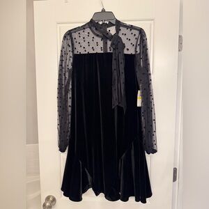 CeCe Black Sheer Polka Dot Long Sleeve Dress